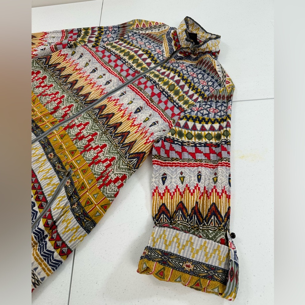 Multiples Tribal Print Zip Front Jacket Wired Collar Boho Artwear Layering Large - Picture 6 of 8